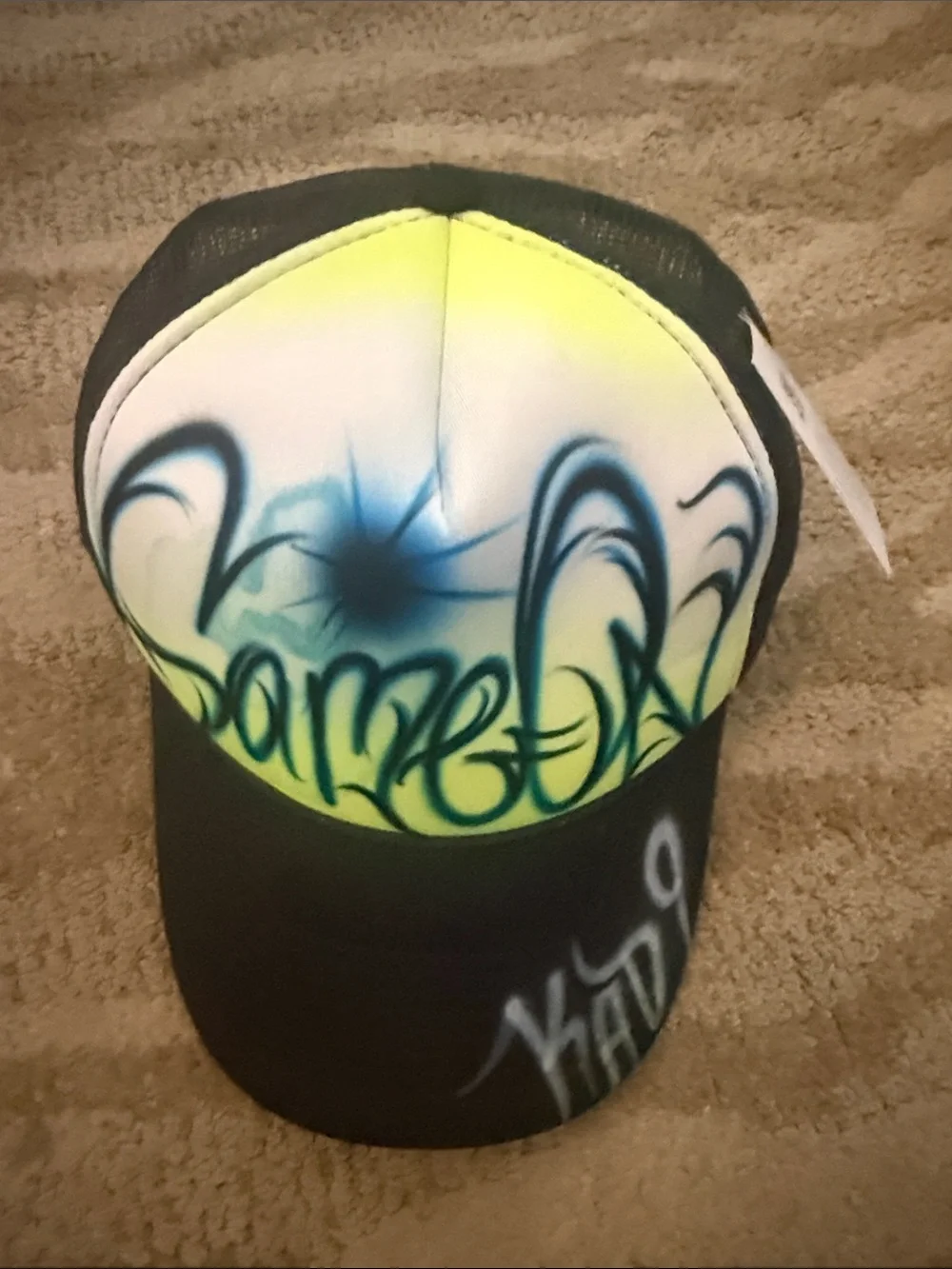 Decky Kids Neon Yellow & Black Graffiti Trucker Hat